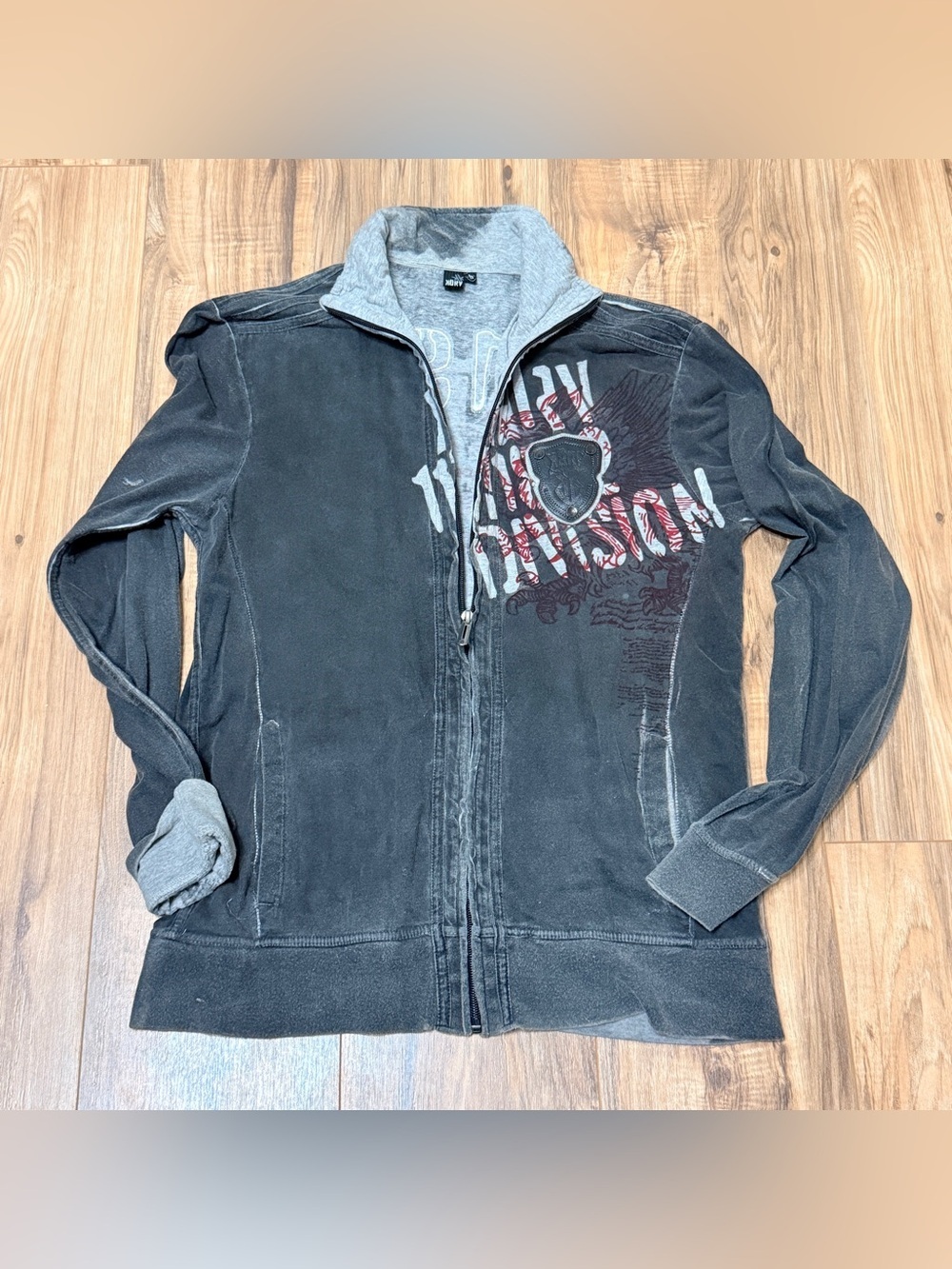 KARV Division Men's Black Zip-Front Graphic 100% Cotton Jacket sz L